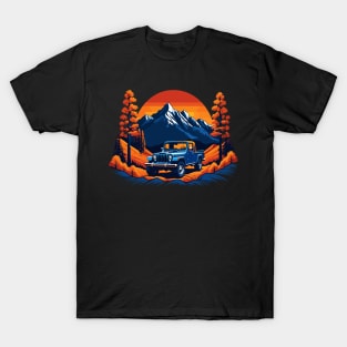 Vintage Jeep Pickup Fall Mountain Scene T-Shirt